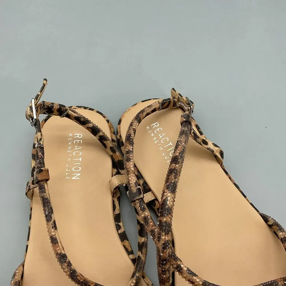 NEW Kenneth Cole Reaction Women’s Waltz Strappy Flat Sandals Leopard Size 8M